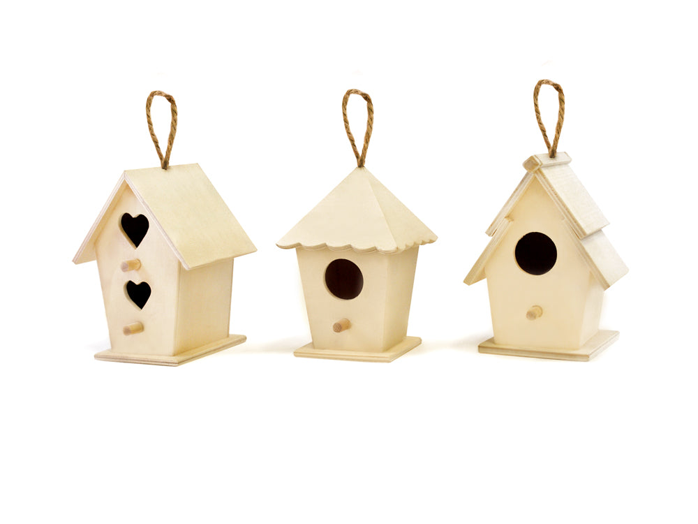 Wood Craft: 4" Birdhouses w/Jute Cord Asst 12eax3styles