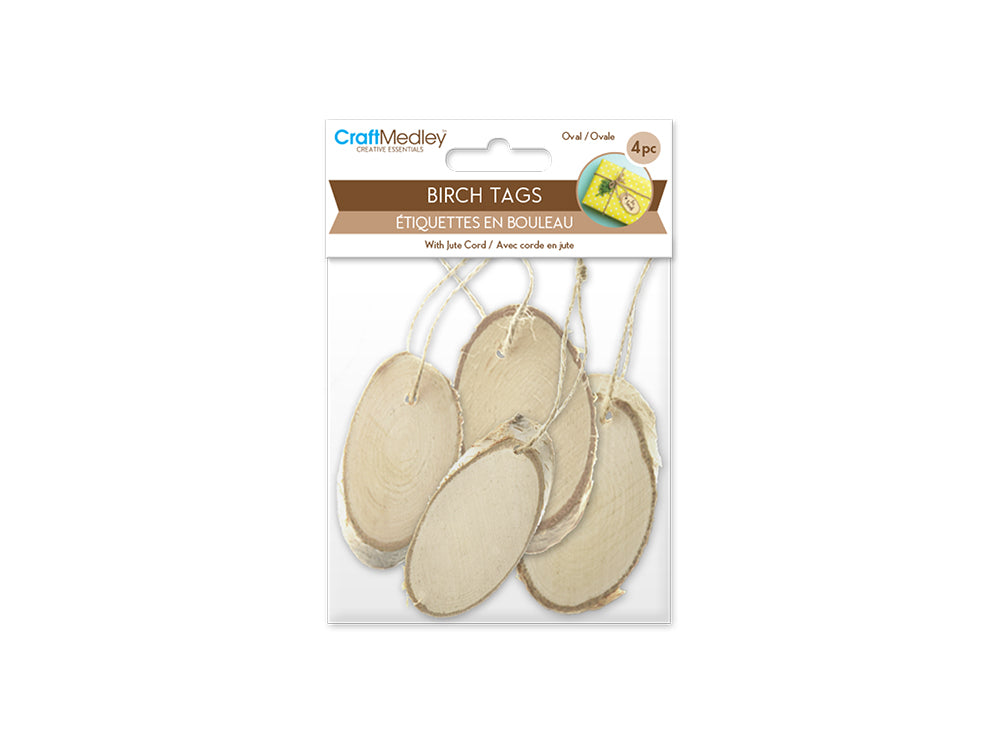 Craftwood: 7cmx4cm Birch Oval Tags/Orns 4pc w/Jute Cord