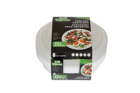 ROUND TAKE OUT PP CONTAINER  650ml w/LID 6/PK