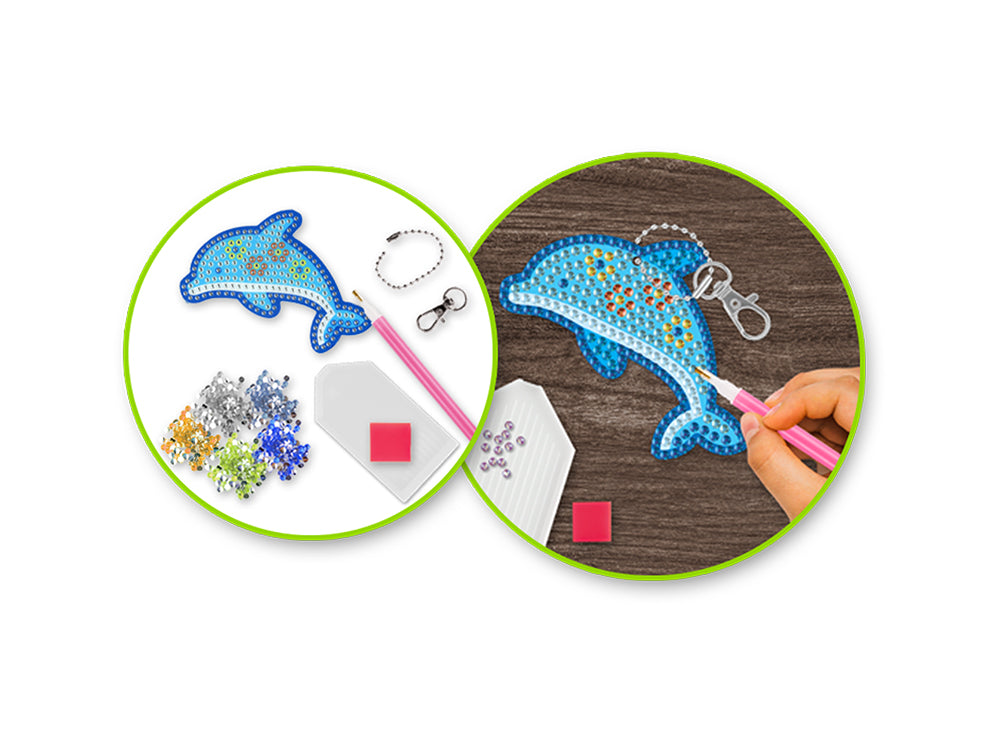 Krafty Kids Kit: Diamond Painting DIY Keychain Kit B) Dolphin