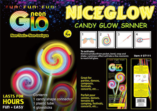 Neon Glow, Candy Glow Spinner. Foil bag with label