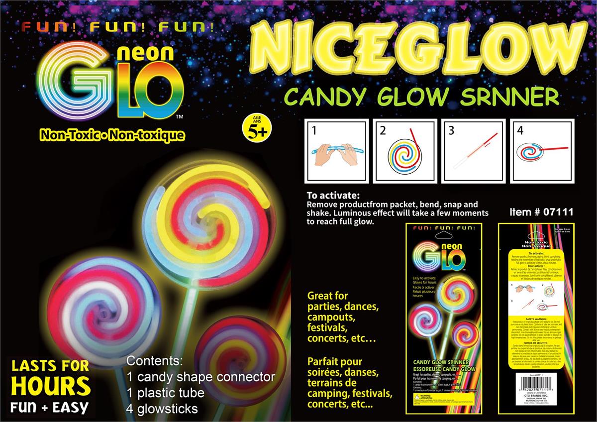Neon Glow, Candy Glow Spinner. Foil bag with label