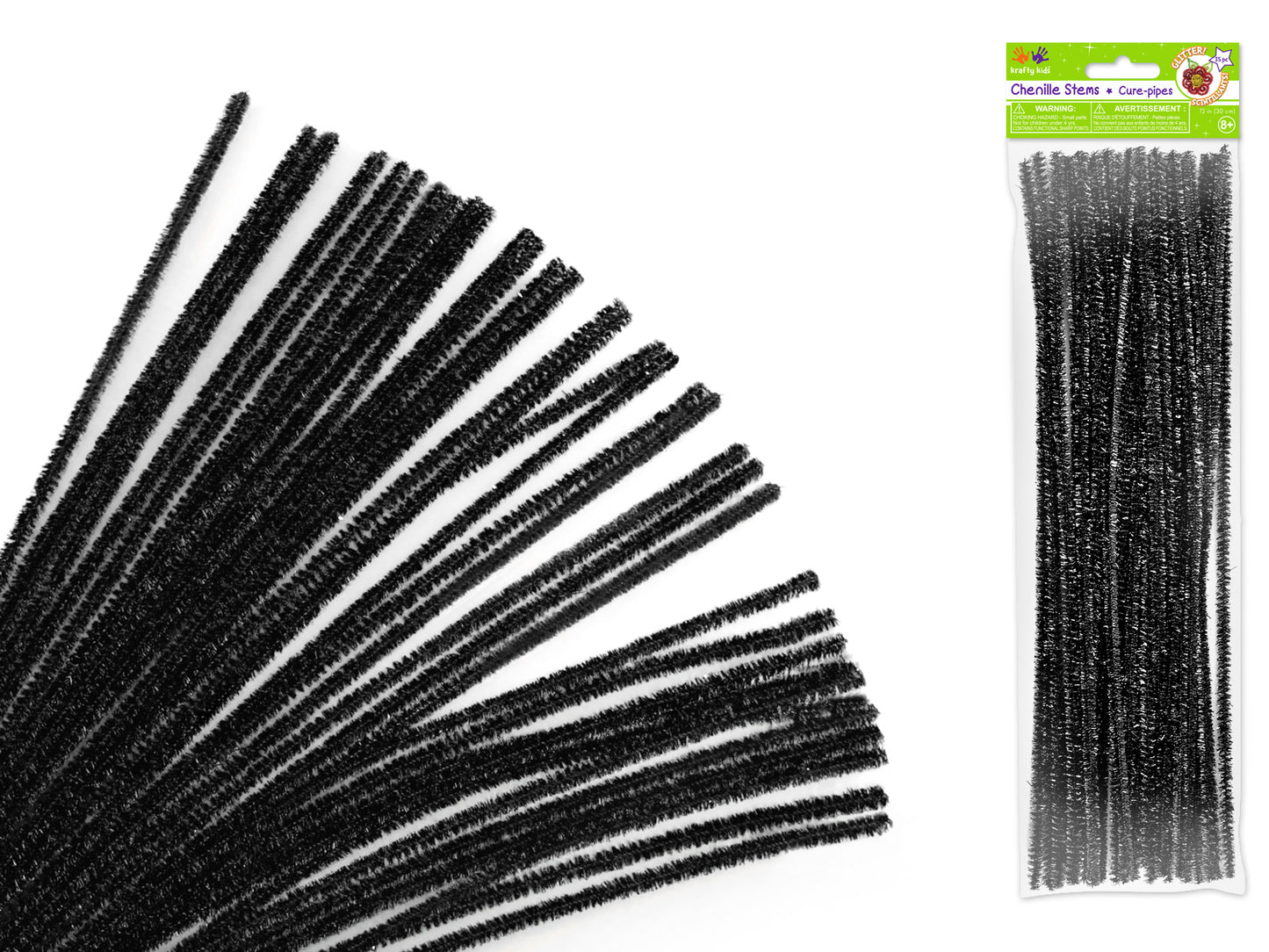 Tinsel Chenille Stems: 6mmx30cm 35/pk Glitter Pipe Cleaners A) Black