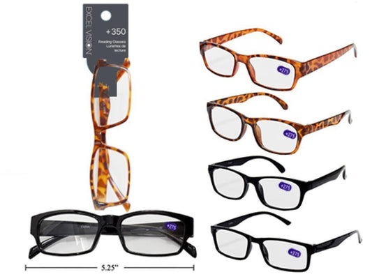 Excel Vision +350 Reading Glasses, 3 styles 2col, header card+opp bag