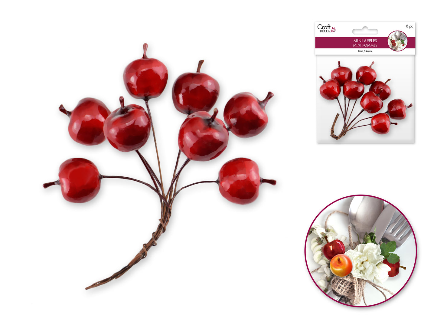 Craft Decor: 2.5cm Mini Apple Picks 8pc Foam Glossy A) Red Delicious