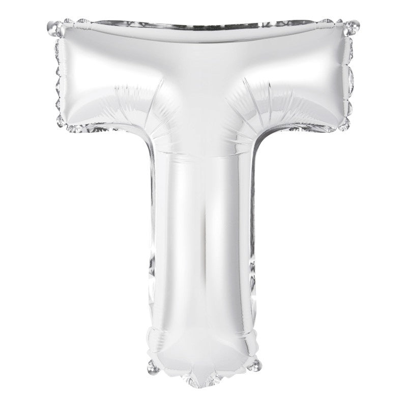 Silver Letter T Shaped Foil Balloon 14"  Packaged