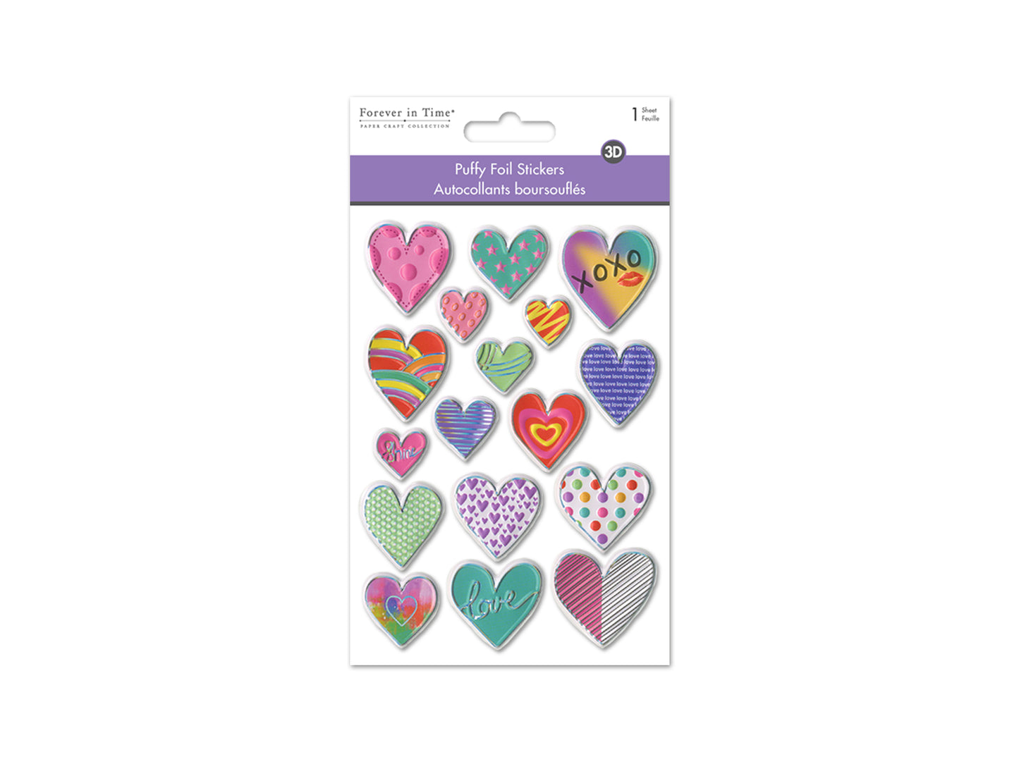 Paper Craft Stickers: 4.3"x6.1" Foil Puffy C) Love Hearts