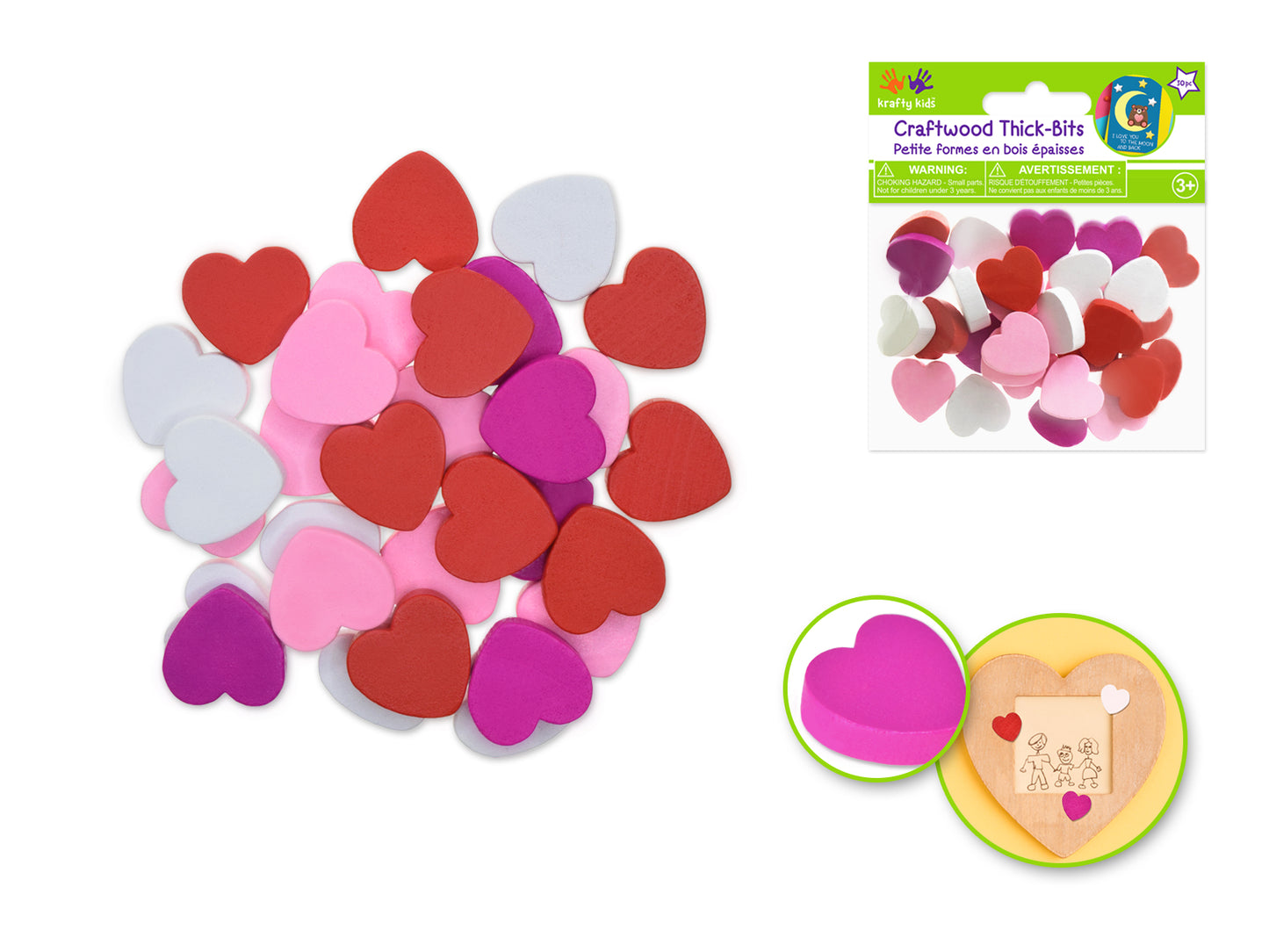Craftwood: Wooden Thick-Bits 30pc 6mm(T) B) Hearts Multi