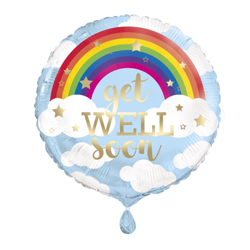 Rainbow Get Well Soon Round Foil Balloon 18"  Package