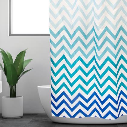 FABRIC SH. CURTAIN ZIGZAG-BLUE