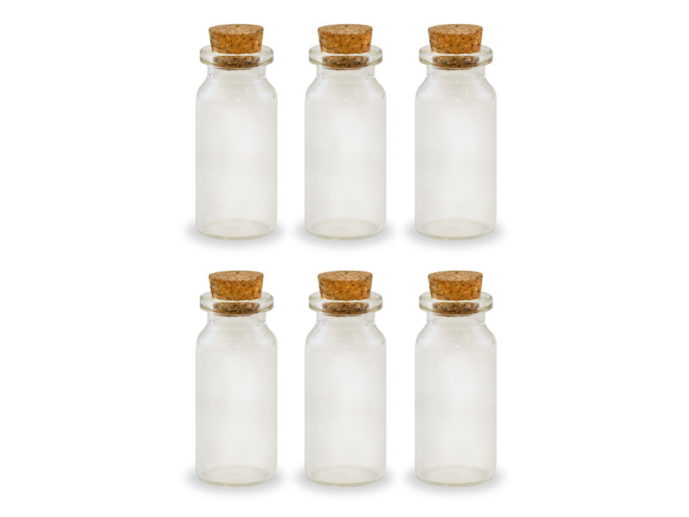 Glass Bottles: Mini Containers w/Cork Lid x6 10ml