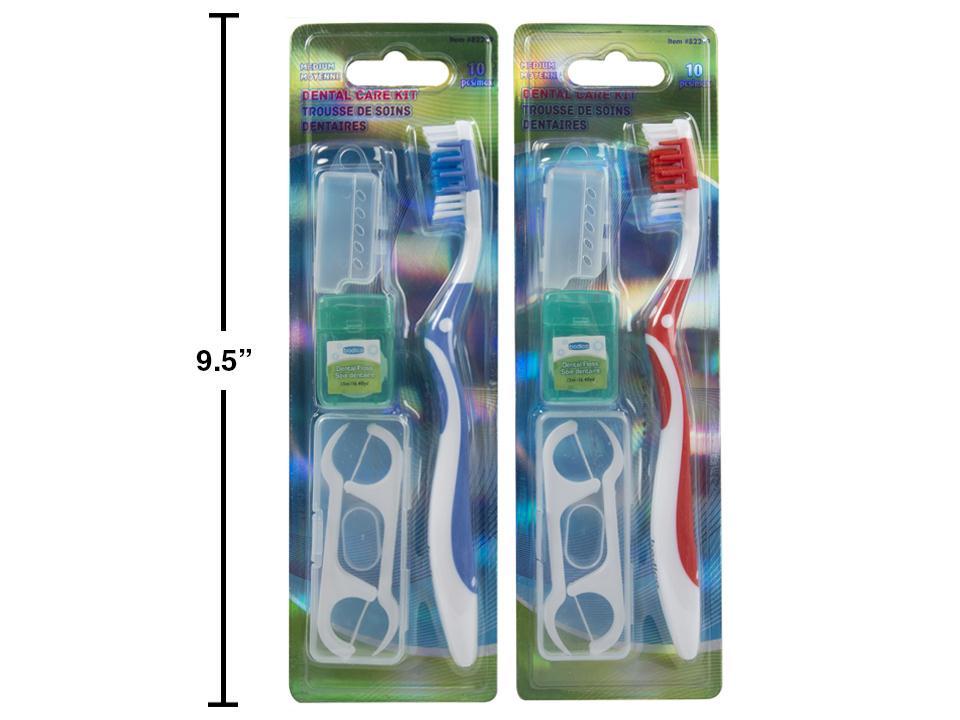 Bodico 10-pc Dental Care Kit, 2col: blue/red, b/c