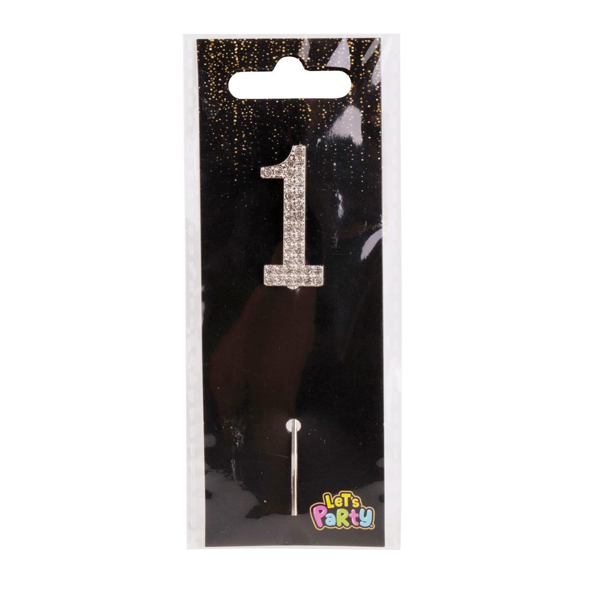 Let's Party #1 Rhinestone Numeral Cake Topper 4cm, silver