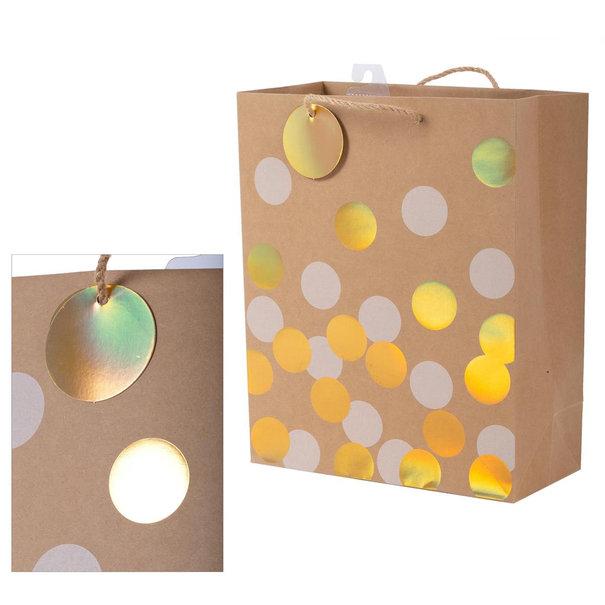 Paper T. Gift Bag, Large, Irid Dots, 180GSM, HS Tag +j-hook