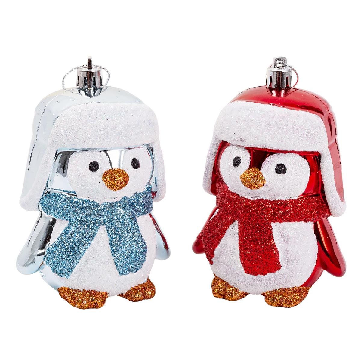 Deco N. Xmas Penguin Ornament, 3x4", 2/c, cht