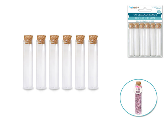 Glass Vials: 12mmx75mm Mini w/Cork Lid x6
