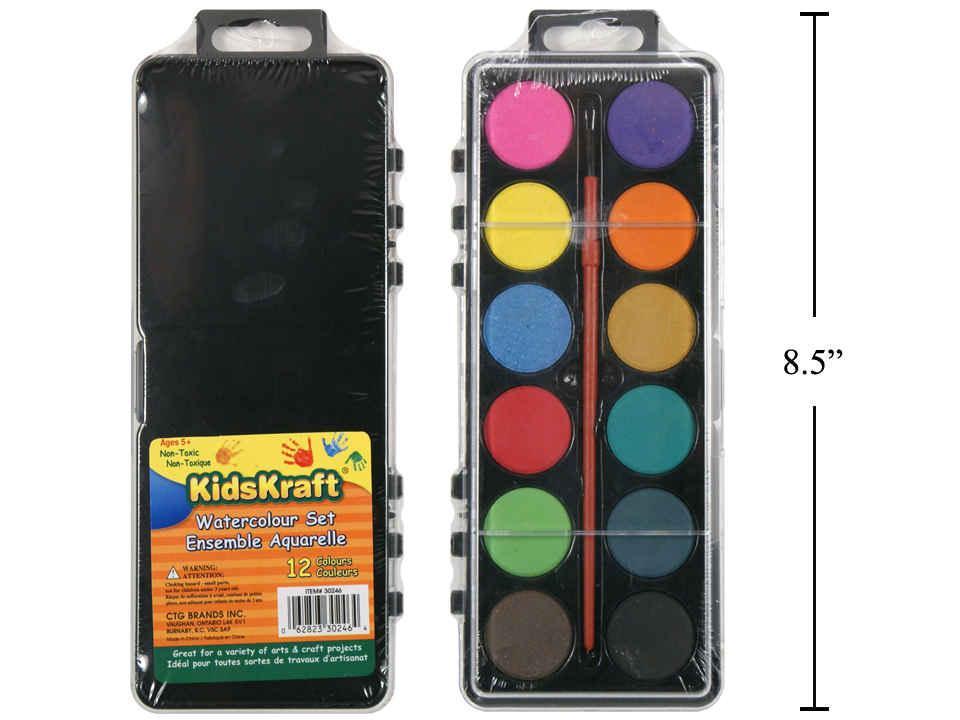 KD.Kr. 12-Color Watercolor w/Brush, Pl. Case, shrink pk