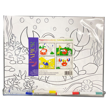 SET OF 4 COLORING MATS WITH MARKERS - REUSABLE