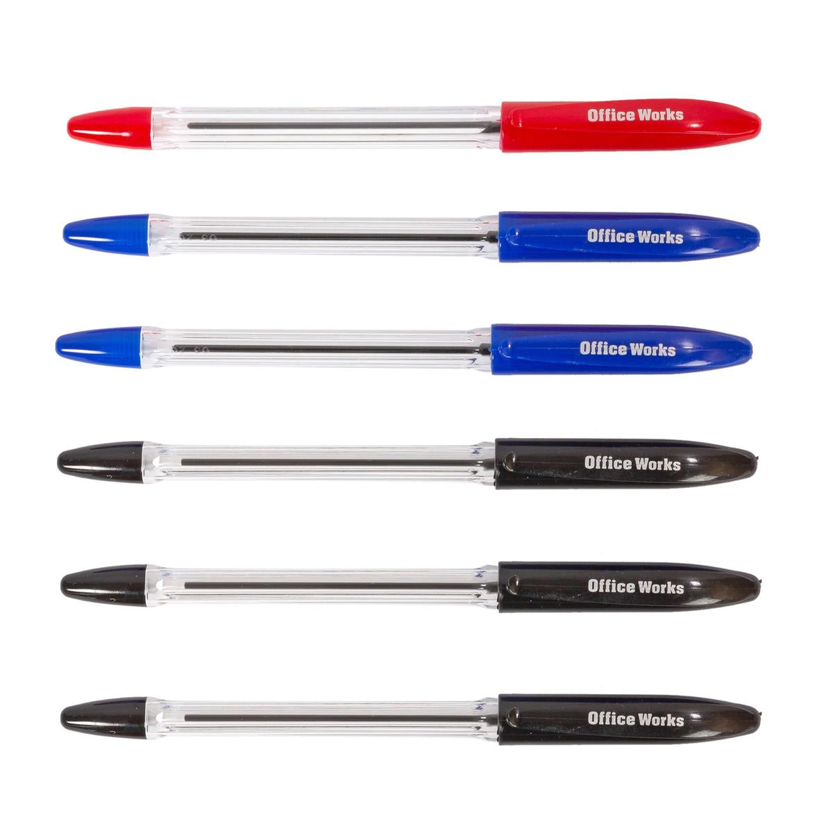 O.WKs. 6-Pc Ball Pens, b/c 1 red, 2 blue, 3 black