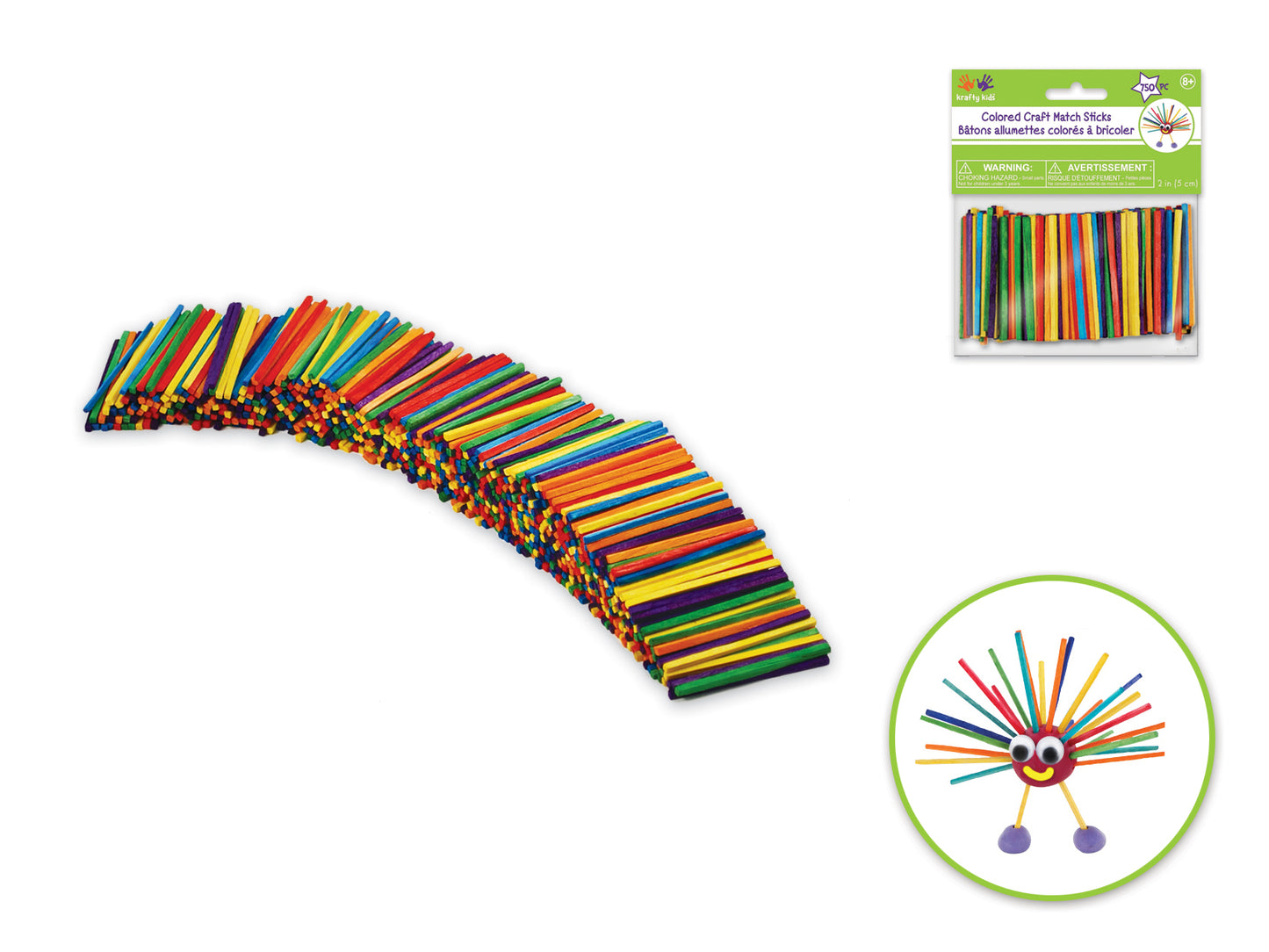Craftwood: 2" Colored Craft Match Sticks 750/pk