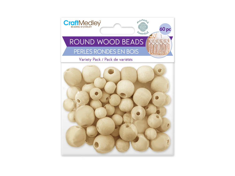 Craftwood: 10mm-16mm Asst Round Beads 60/pk Natural