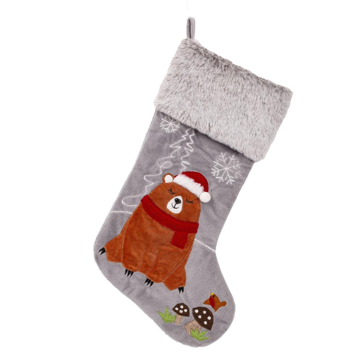 S.Secrets Grey Bear Velvet Stocking Faux Fur Cuff, 20", cht