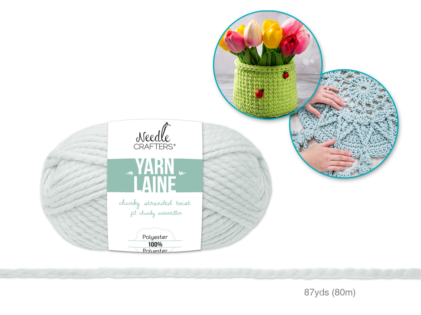 Needlecrafters: 100g Chunky Stranded Twist Poly Yarn G) White