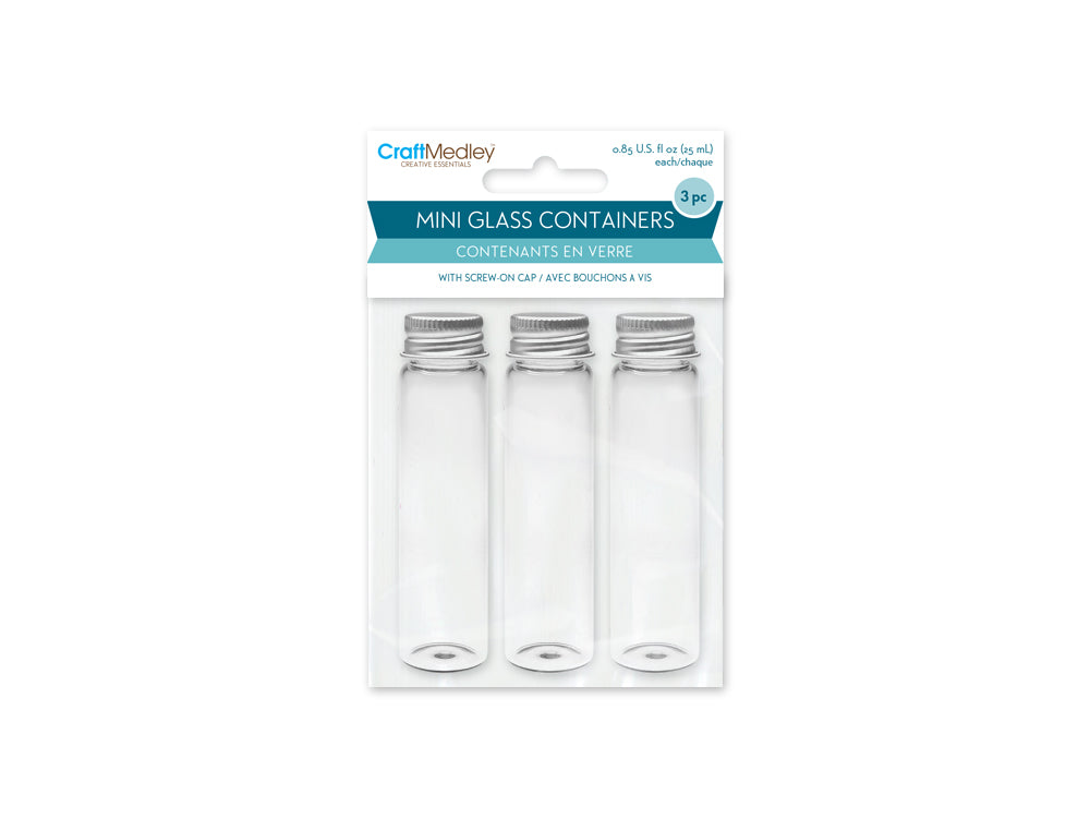 Glass Bottles: 22x95mm (0.85oz) Mini Containers w/Matte Aluminum Cap x3
