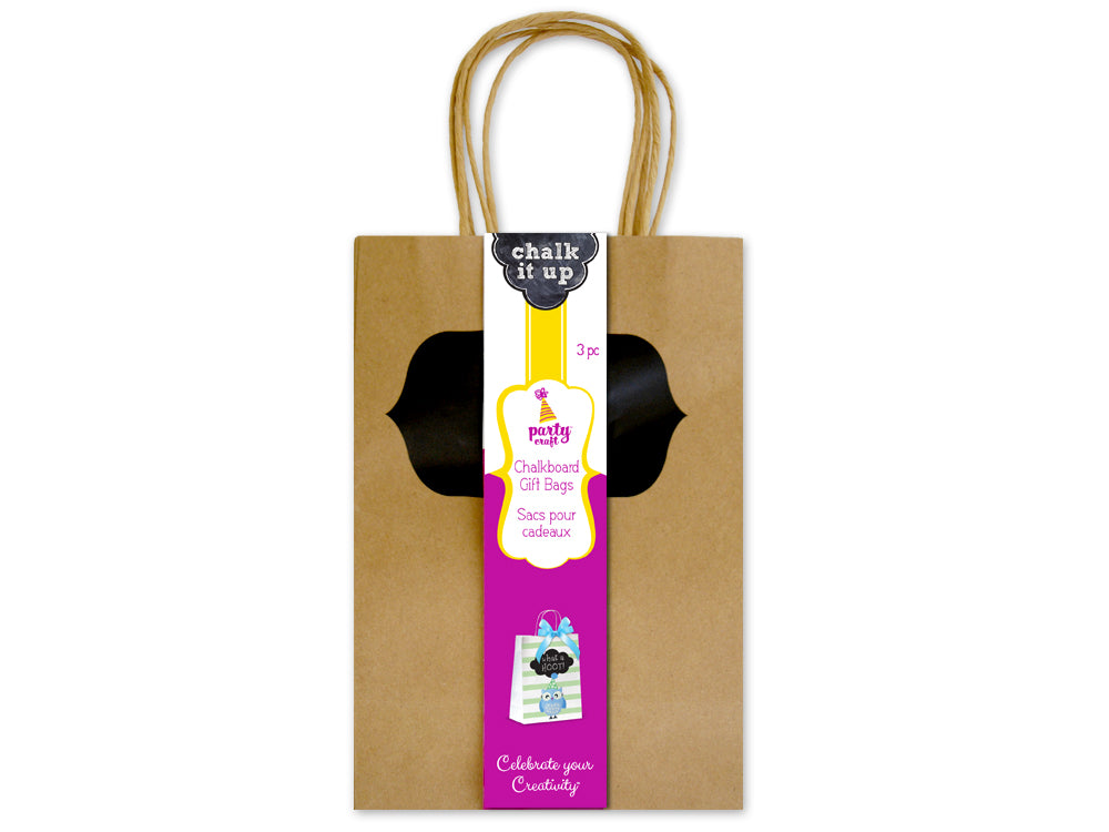 Party Craft: 5.25"x8.5"x3.5" Chalk-It-Up Gift/Treat Bags 3pk B) Kraft