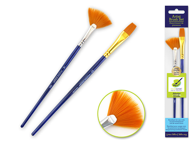 Artist Brush Set: Master Stroke Set x2 Fan/Flat GoldenNylon Fan #4+Flat #12