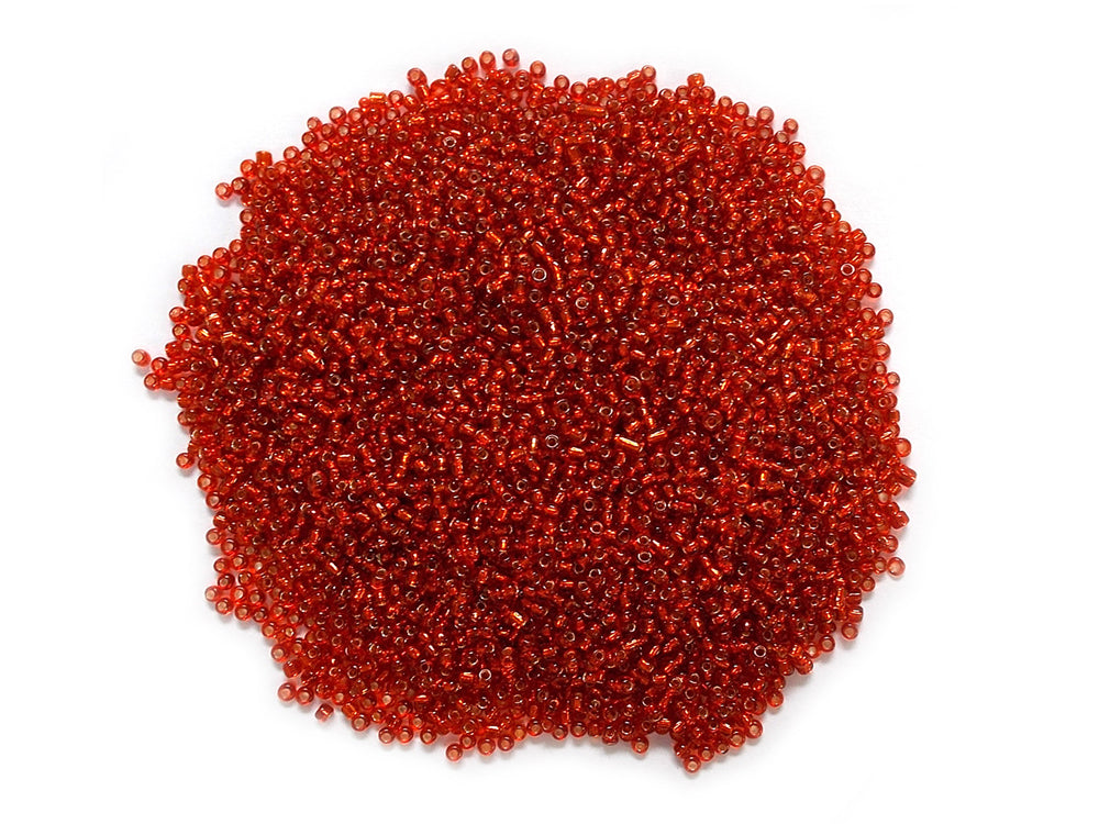 Glass Seed Beads: 12/0 Silverlined 60Gms J) Red Vermillion