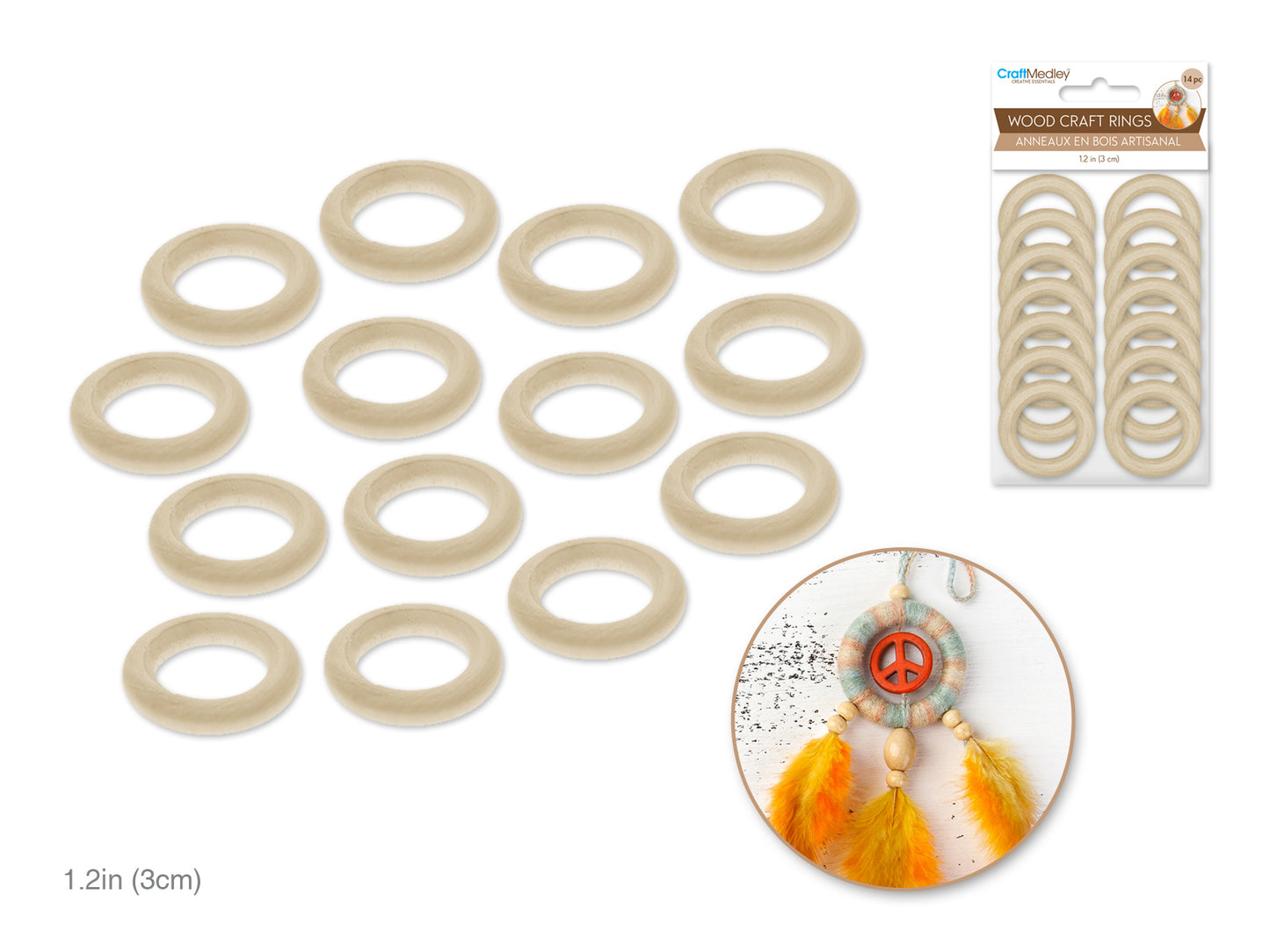 Craftwood: 30mm Craft Rings x14 Natural