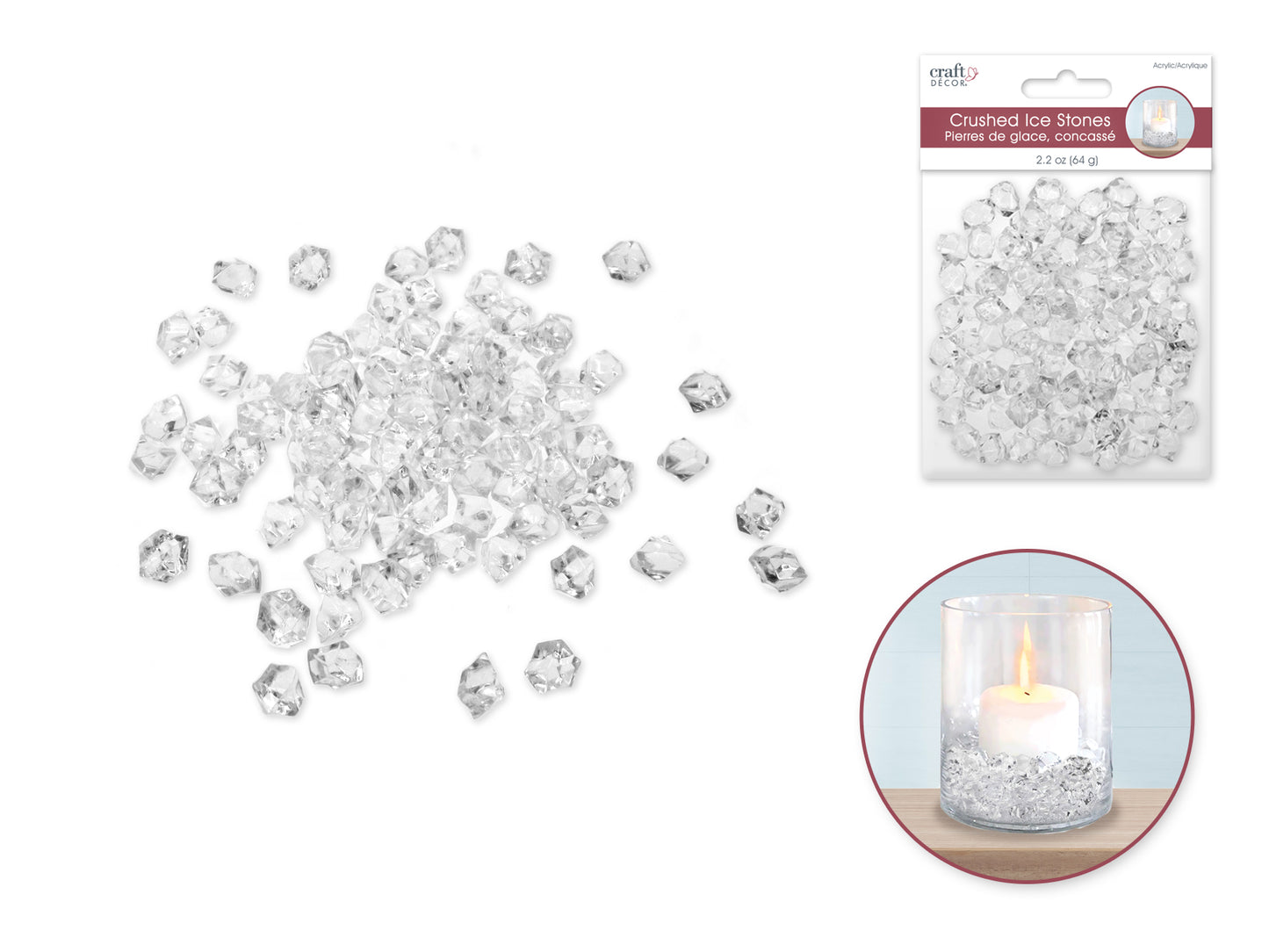 Craft Décor: 65g Crushed Ice Acrylic Stones A) Sml 1.5cmx1.2cm