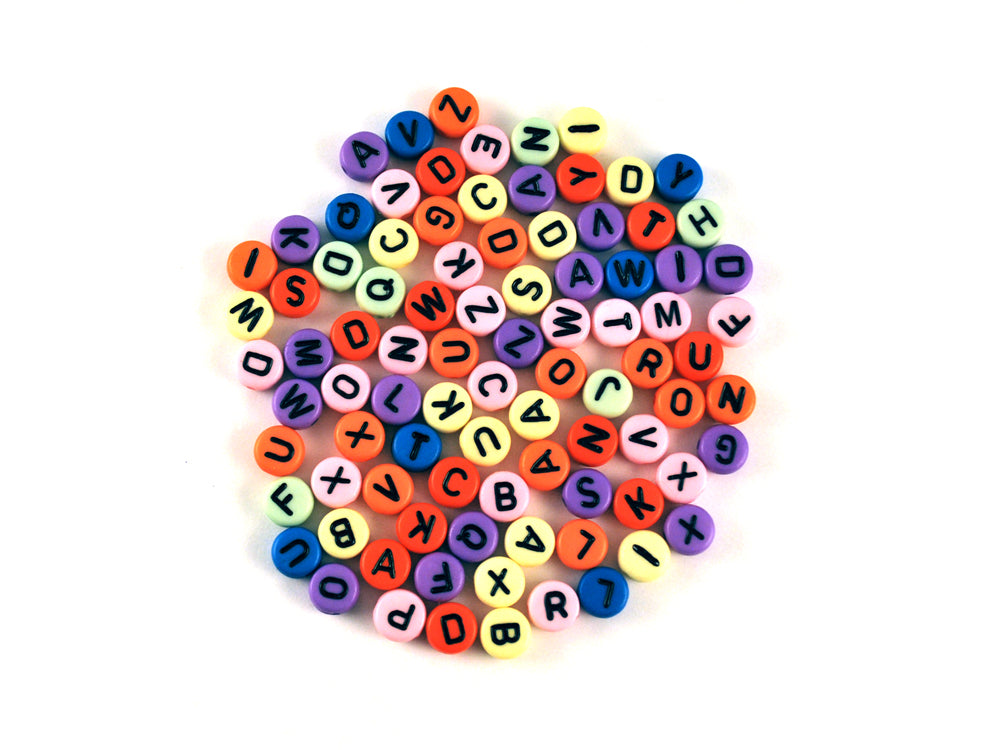 Alphabet Beads: 7mm Round 90ct 4mm(T) A) Multi Mix