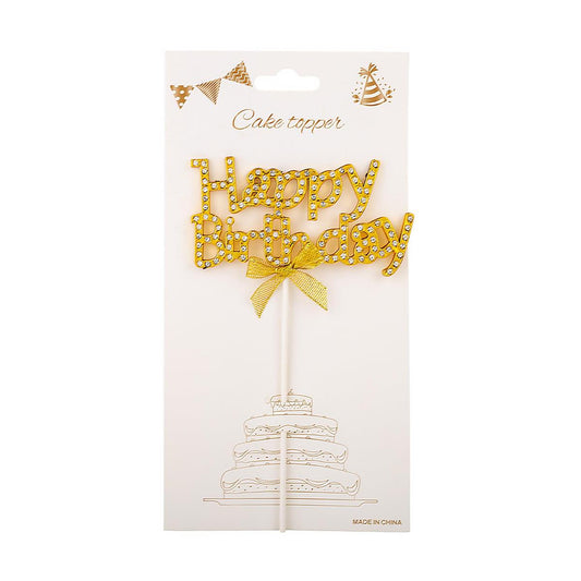 Let's Party Rhinestone Happy Bday Cake Topper 18.5cmH, gold
