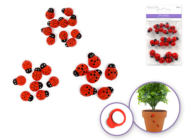 Paper Craft Embellishment: Mini Plastic Ladybugs x24 Peel-n-Stick 1/2"-3/4"
