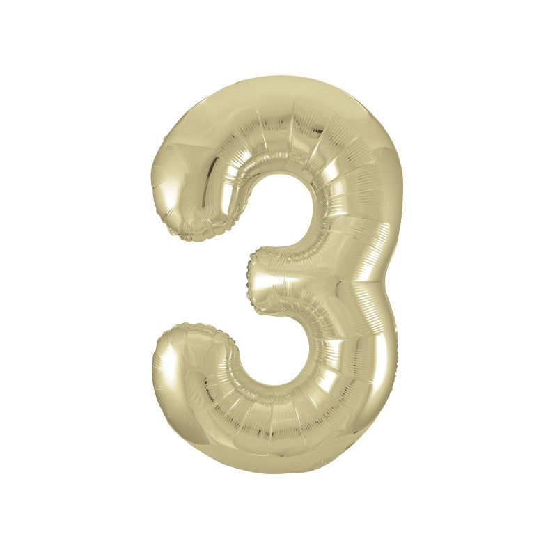Gold Number 3 Shaped Foil Balloon 34"  Packaged