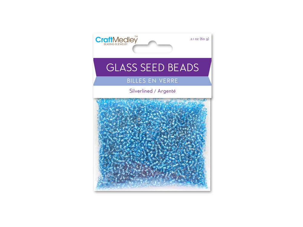 Glass Seed Beads: 12/0 Silverlined 60Gms B) Light Blue