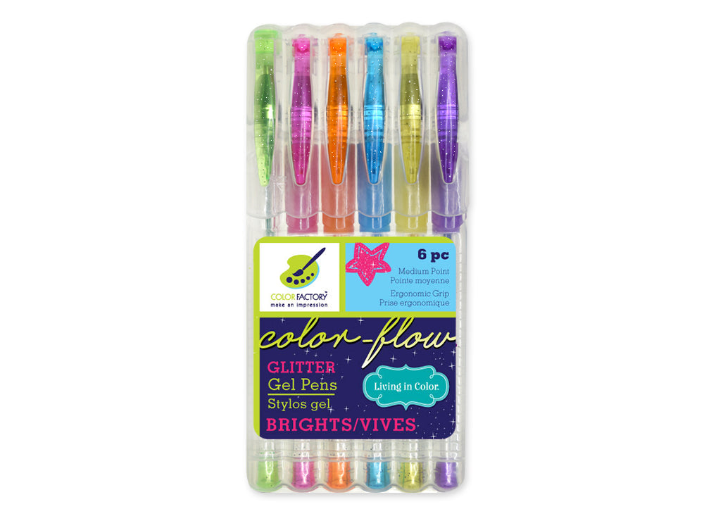 Color Factory Tool: Color-Flow Glitter Gel Pen 'Living In Color' Premium A) Brights