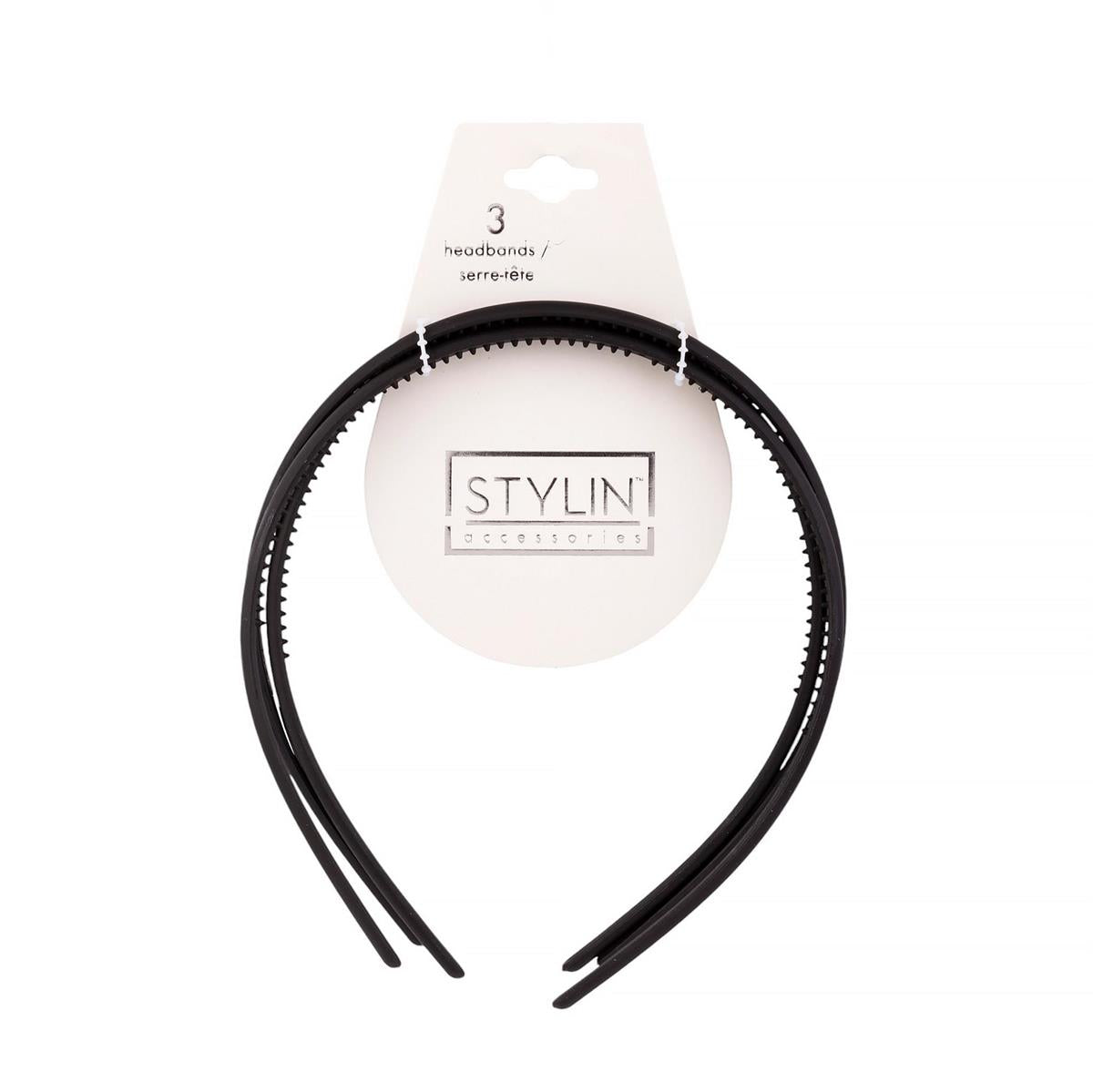 Stylin, 3-pc Thin Matte Headband, black, hc