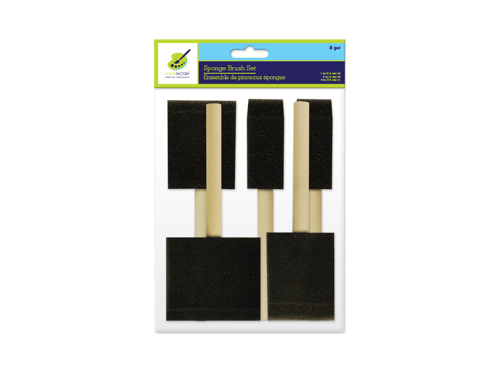 Color Factory: Sponge Brush 5/pk 1"+2"+3" w/Wood Handle