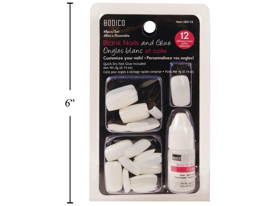 Bodico 48-pc Plain Nail w 7g Glue, b/c(HZ)
