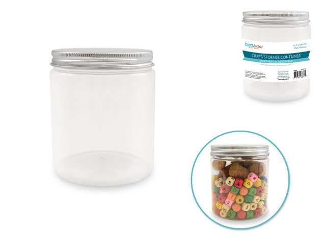 Craft Storage: 8.5x10cm (480ml) Plastic Wide-Mouth Jar w/Alum Screw-Top