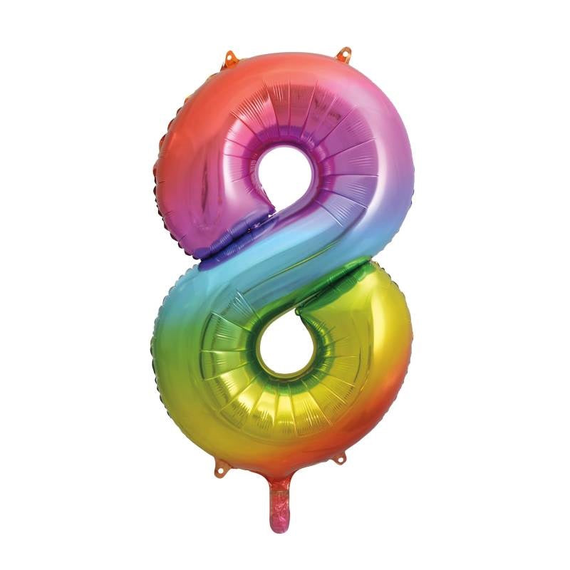Rainbow Number 8 Shaped Foil Balloon 34"  Packaged