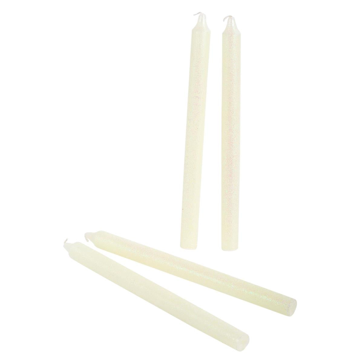 Enlighten 4pk 10" Shimmer White Taper Candle, pvc box