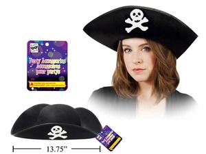 Party Gear Black Pirate Hat w/Skull , Size:13.75"Dia.x4" (A813659),cht