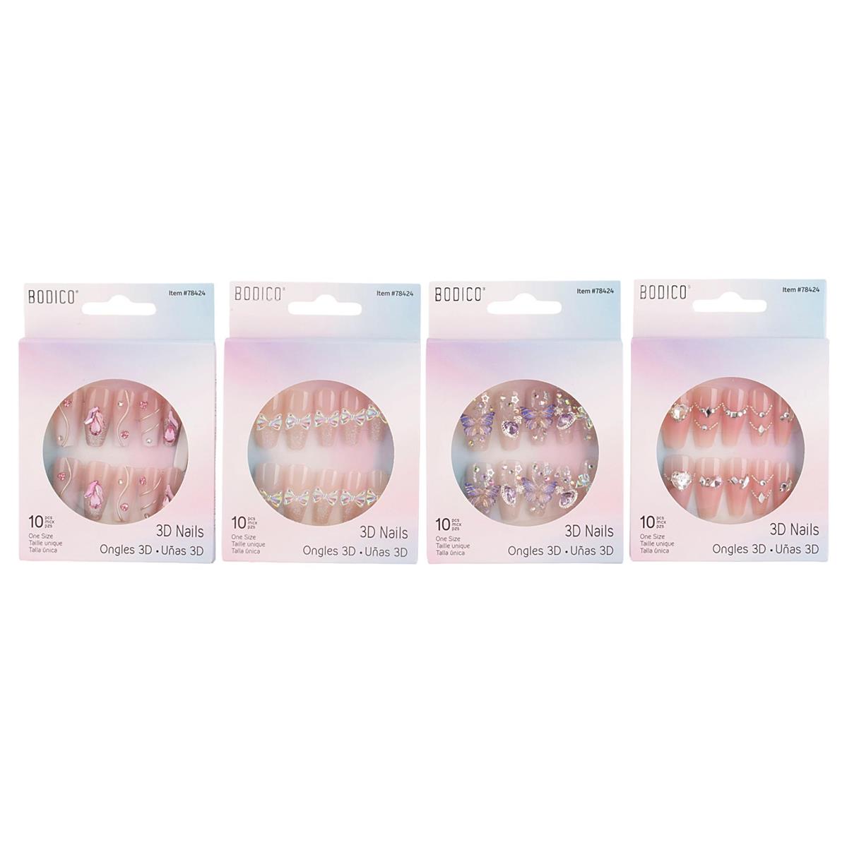 Bodico, 3D nails, 10pcs, 4-asst, window box