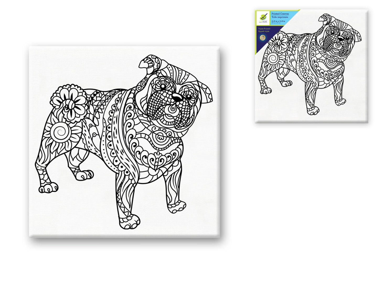 Stretch Artist Printed Canvas: 12"x12" Primed Back-Stapled A) French Bulldog