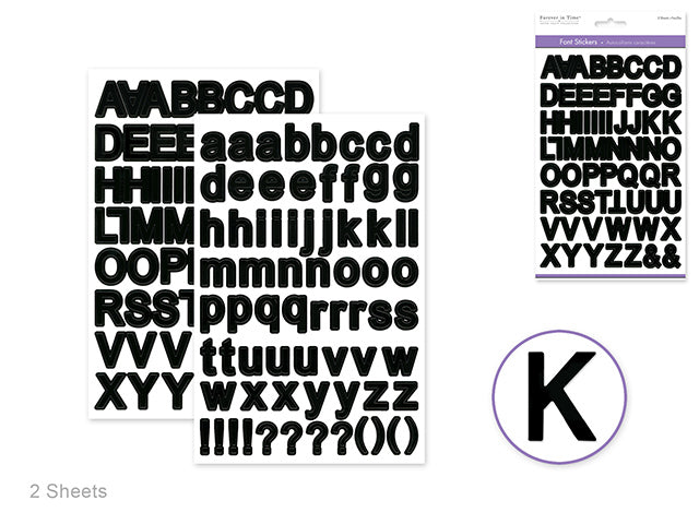 Paper Craft Sticker: 5.6"x8.7" Font Medley 2sheets D) Black Block Lrg. Cap 3/4"