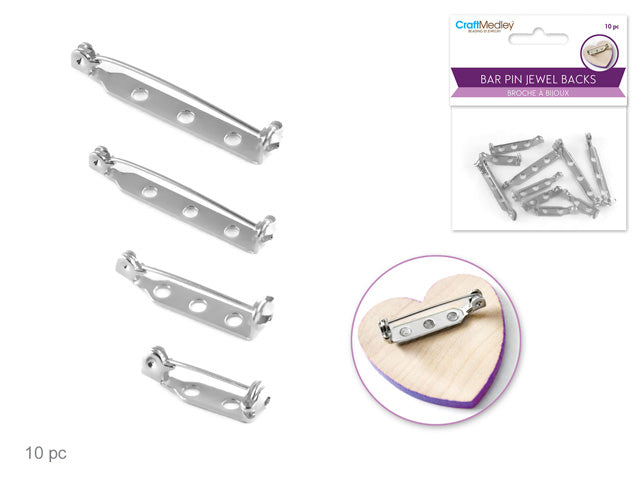 Bar Pin Jewel Back w/Clasp: 3/4"-1 1/2" Silver x10 Asst 3/4"+1"+1.25"+1.5"
